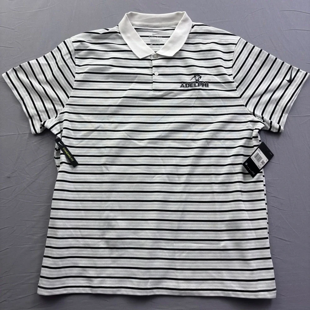 Nike Mens Adelphi University Dri-FIT Striped Golf Polo Shirt White Size‎ XXL NWT